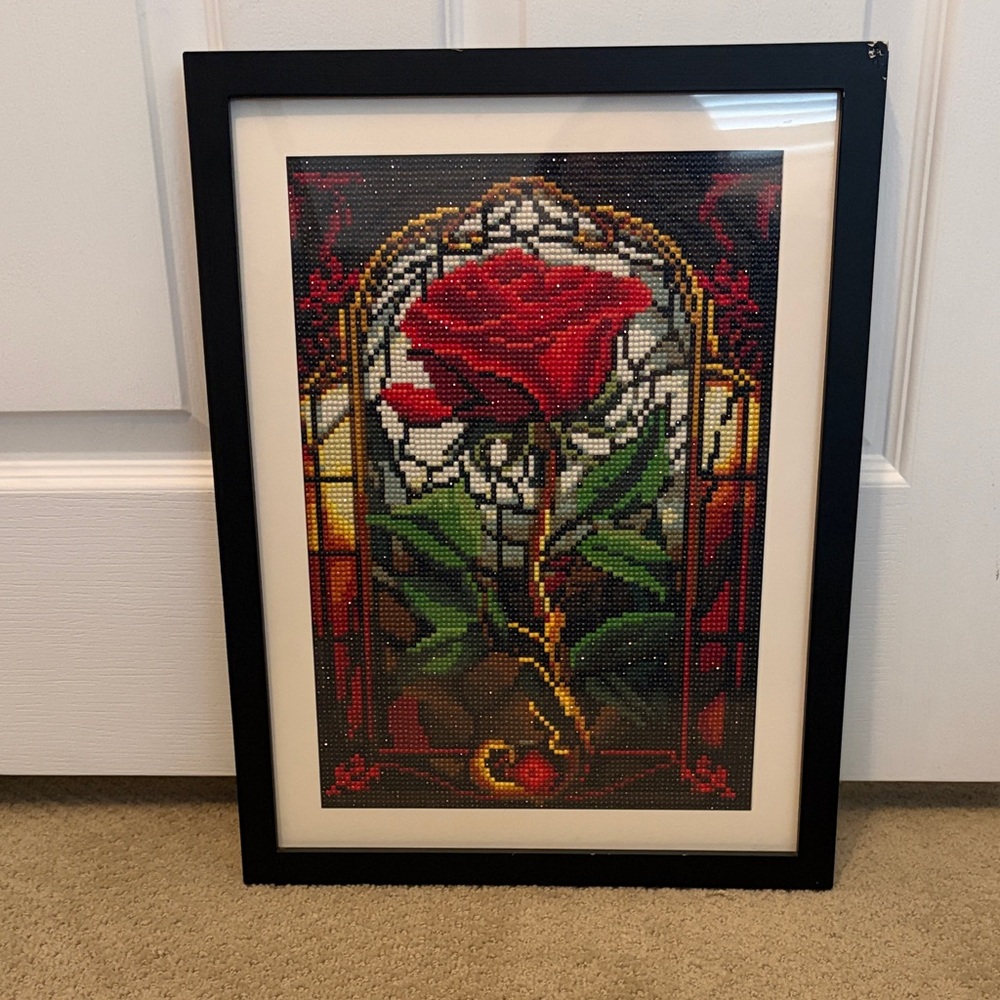 Diamond Painting Framed Rose Art with Black Frame